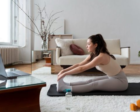 A woman exercising at home